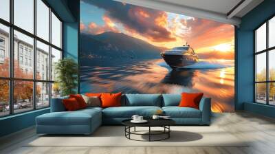 A luxury motor boat driving on the sea at high speed ai generative Wall mural