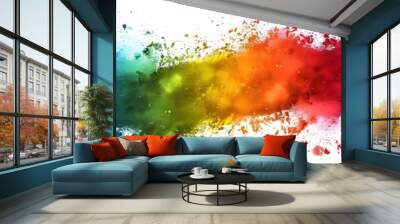 Rainbow colored powder explosion on white background ai generative Wall mural