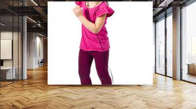 Beautiful girl in headphones dancing to the music Wall mural