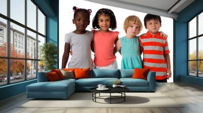 Group of multiracial kids portrait in studio.Isolated Wall mural