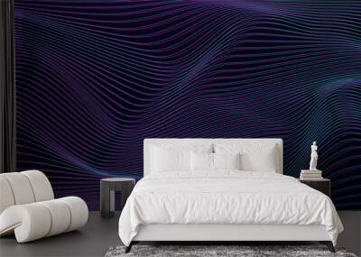 Cyberpunk vector background with horizontal distorted lines. Trendy design template with glitch distortion effect. Optical illusion wave Wall mural