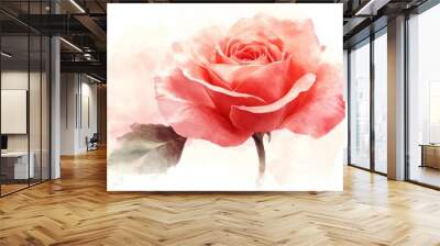 Elegant Watercolor Rose Art in Soft Pink Hues with Gentle Green Leaves Wall mural