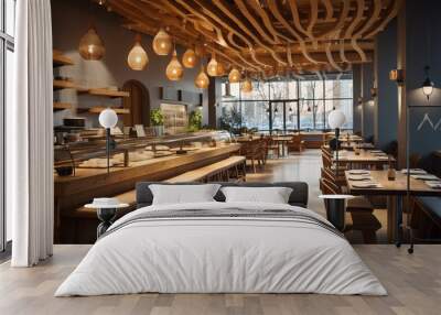 Interior of restaurant Wooden design Wall mural