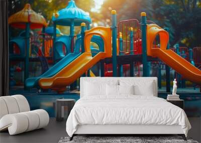 Joyful playground with colorful equipment on a clear, sunny day Wall mural