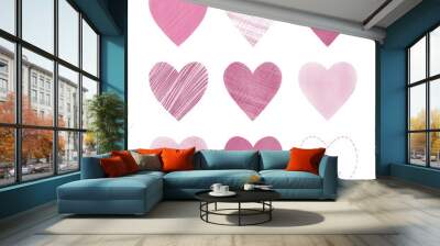 Set of hand-drawn hearts on a white background for design Valentine's Day. Wall mural