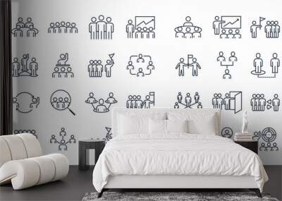 Workshop and Teamwork thin line icons set. Icons of teamwork, cooperation, partnership. Vector illustration. Interaction, interconnection and communication of employees in business. Wall mural