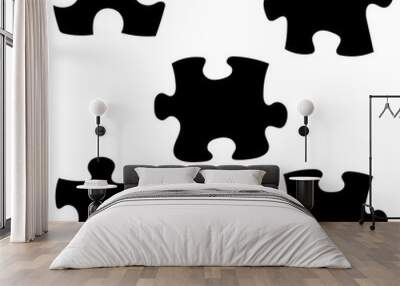 Set black puzzle on the white background.Vector illustration Wall mural