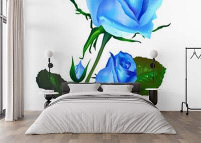 Beautiful blue rose isolated on white background. Photo realistic vector. Wall mural