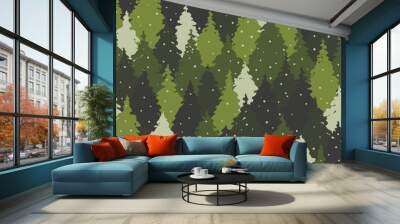 Seamless pattern with forest landscape, camouflage colors Wall mural