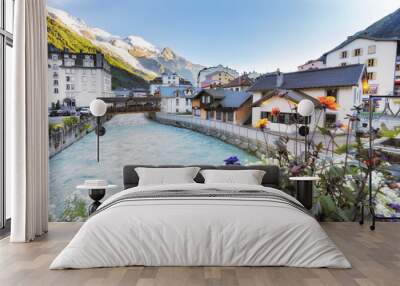 The village of Chamonix, France. View over the river Arve Wall mural