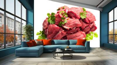 Boneless lamb steak meat with spices isolated on white Wall mural