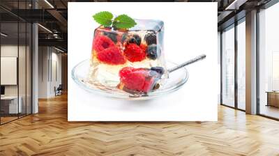 Jelly with fresh berries isolated on white Wall mural