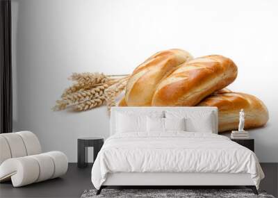 Mini  loaf bread and wheat ears isolated on white background Wall mural