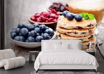 Stack  of welsh cakes with blueberry and a cup of coffee Wall mural