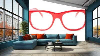 Eyeglasses with red plastic rim on white background Wall mural