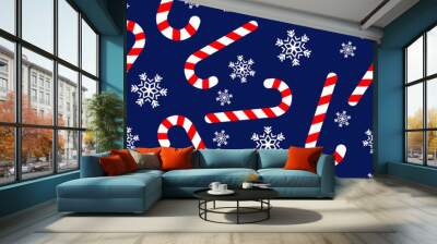 Seamless pattern with candy canes, Christmas vector Wall mural