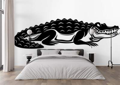 Black icon crocodile alligator on white background. Wall mural