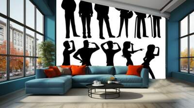 Drawn people silhouettes on a white background. Wall mural