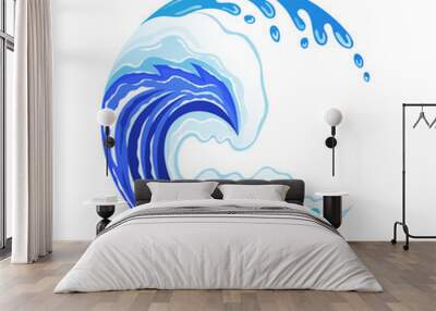 Round icon blue water and wave on white background. Wall mural