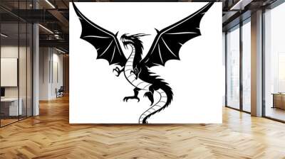 Sign of a black dragon on a white background. Wall mural