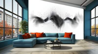 Abstract black and white digital illustration of map made from lines, dots, and particles on a white background.  Wall mural