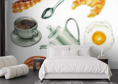 watercolor breakfast set Wall mural