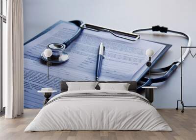 clipboard with stethoscope and pen Wall mural