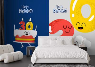 Happy birthday card cake with candles number Wall mural