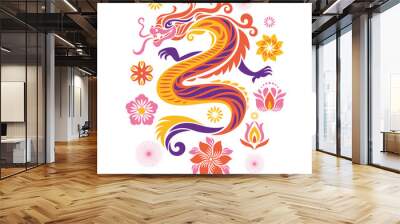 Chinese Happy New Year 2024. Year of the Dragon. Symbol of New Year. Purple Dragon on white background Wall mural