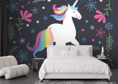 Christmas card with Unicorn Wall mural