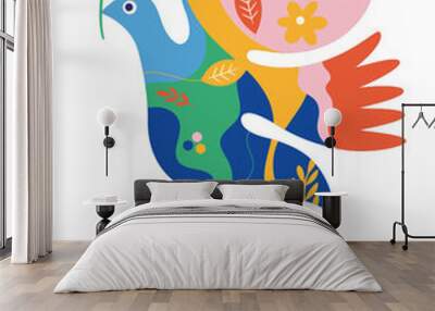 World peace poster. Dove of peace , flowers Wall mural