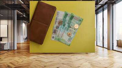 Wallet with money and coins Wall mural