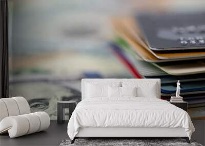 Stack of multicolored credit cards close-up  Wall mural