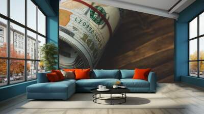 US dollars in roll on money background Wall mural