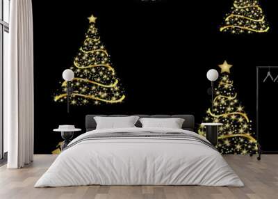 Abstract golden christmas tree on black background.  Wall mural