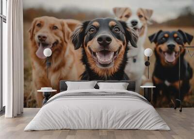 A group cute beautiful dogs, happy dog, smiling dogs, dog portrait, dog group photos, Generative AI Wall mural