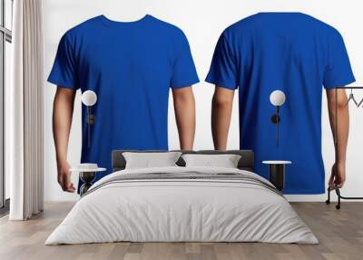 Mockup of a blank royal blue tshirt front and back isolated on white background. Generative AI Wall mural