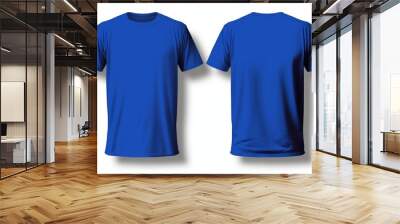 Mockup of a blank royal blue tshirt front and back isolated on white background. Generative AI Wall mural