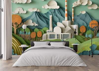 Landscape with a paper-cut factory Wall mural