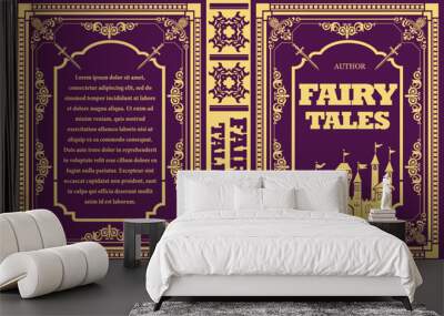 142-23-Book cover design featuring a golden castle illustration and vintage ornaments Wall mural