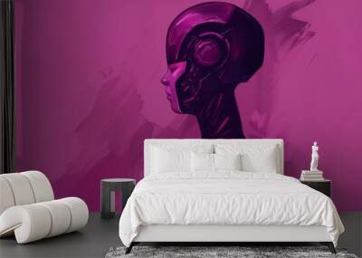 A digital painting of a robotic figure with neon accents capturing the fusion of technology and human identity Wall mural