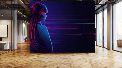 A futuristic digital artwork of a woman with neon lights capturing the cyberpunk essence and high tech style Wall mural