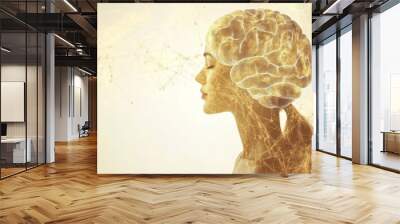 Abstract digital art of a female profile with a glowing brain symbolizing intellectual growth cognitive development and the ethereal nature of thoughts and ideas Wall mural