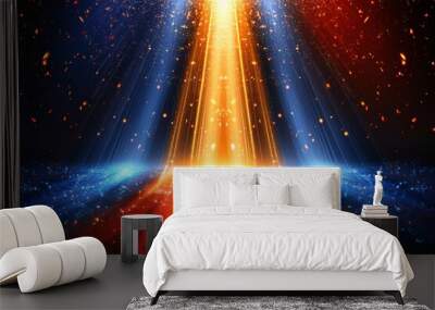 Abstract light beams and particles, capturing a futuristic and dynamic atmosphere. Wall mural