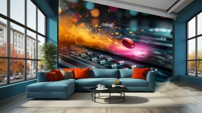 AI Concept with Digital Interface and Neon Elements on Dark Background Wall mural