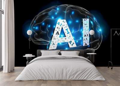 AI digital brain illustration, digital transformation, tech innovation, artificial intelligence, advanced computing, high tech, cybernetics, smart solutions, futuristic Wall mural