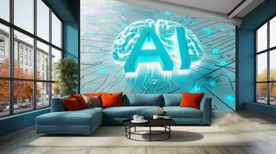 AI logo with blue circuitry, artificial intelligence, advanced tech, digital electronics, high tech components, futuristic design Wall mural