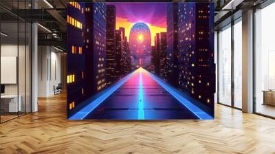 AI powered digital cityscape, showcasing advanced technology, artificial intelligence integration, futuristic urban design, high tech innovation Wall mural