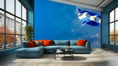 Beautiful national state flag of El Salvador with blank space. El Salvador flag on wide background with place for text 3D artwork. Wall mural