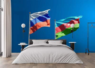 Beautiful national state flags of Russia and Azerbaijan together at the sky background. 3D artwork concept. Wall mural